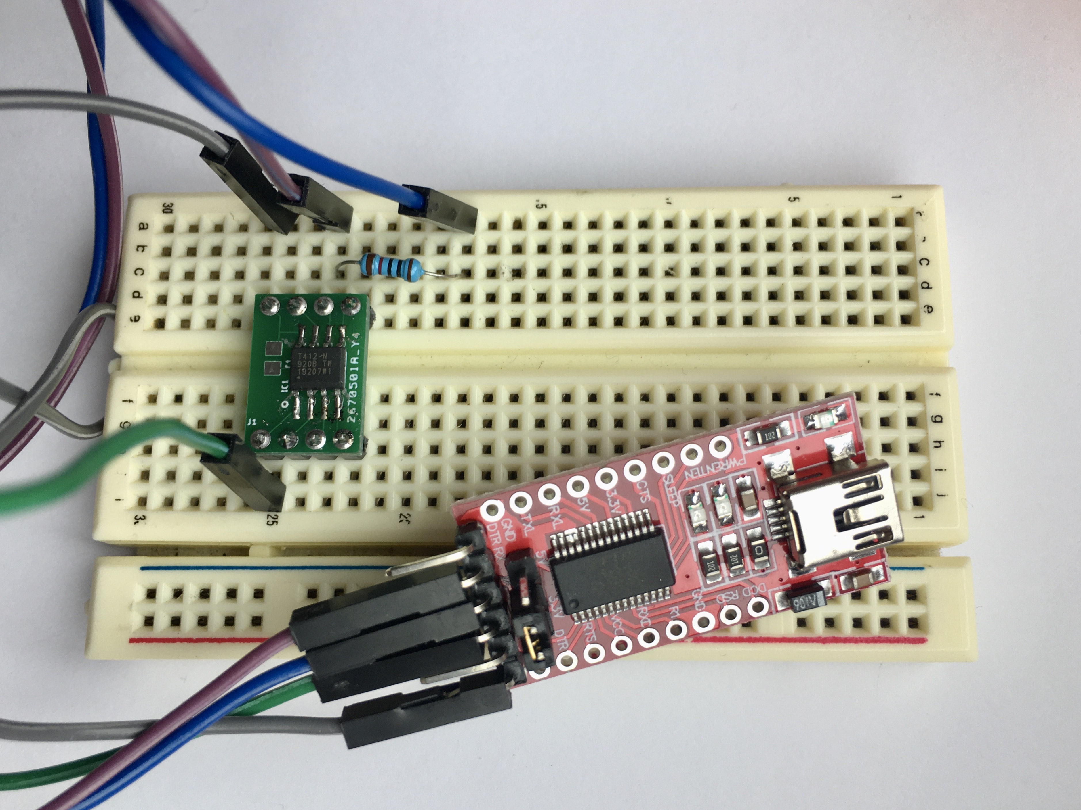 ATtiny412 connected to the USB to serial adapter