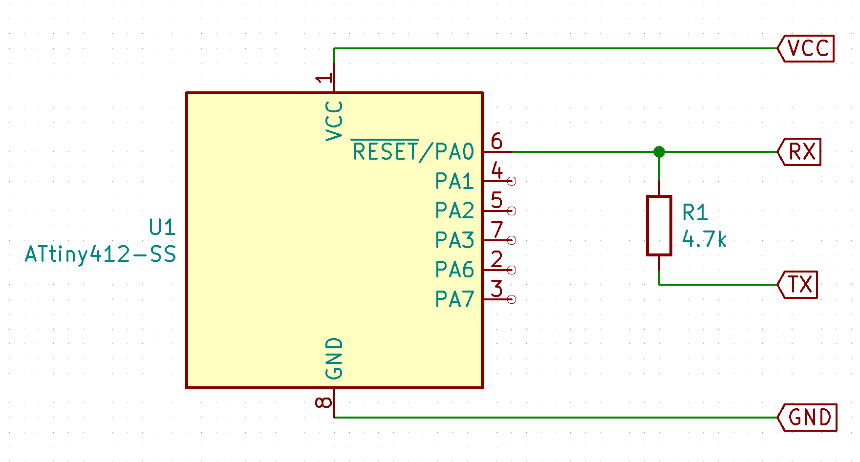 ATtiny412 connections to the UPDI programmer