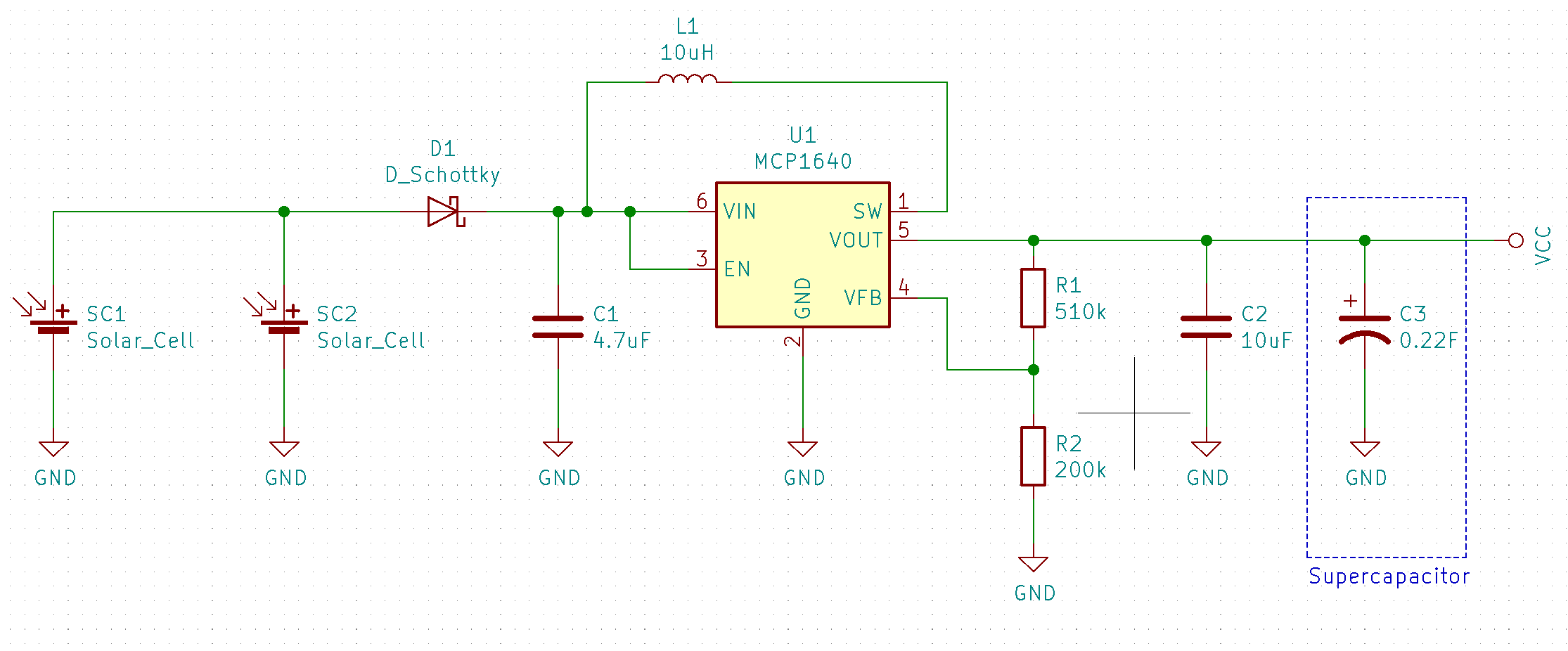 Solar charging circuit with MCP1640 boost converter